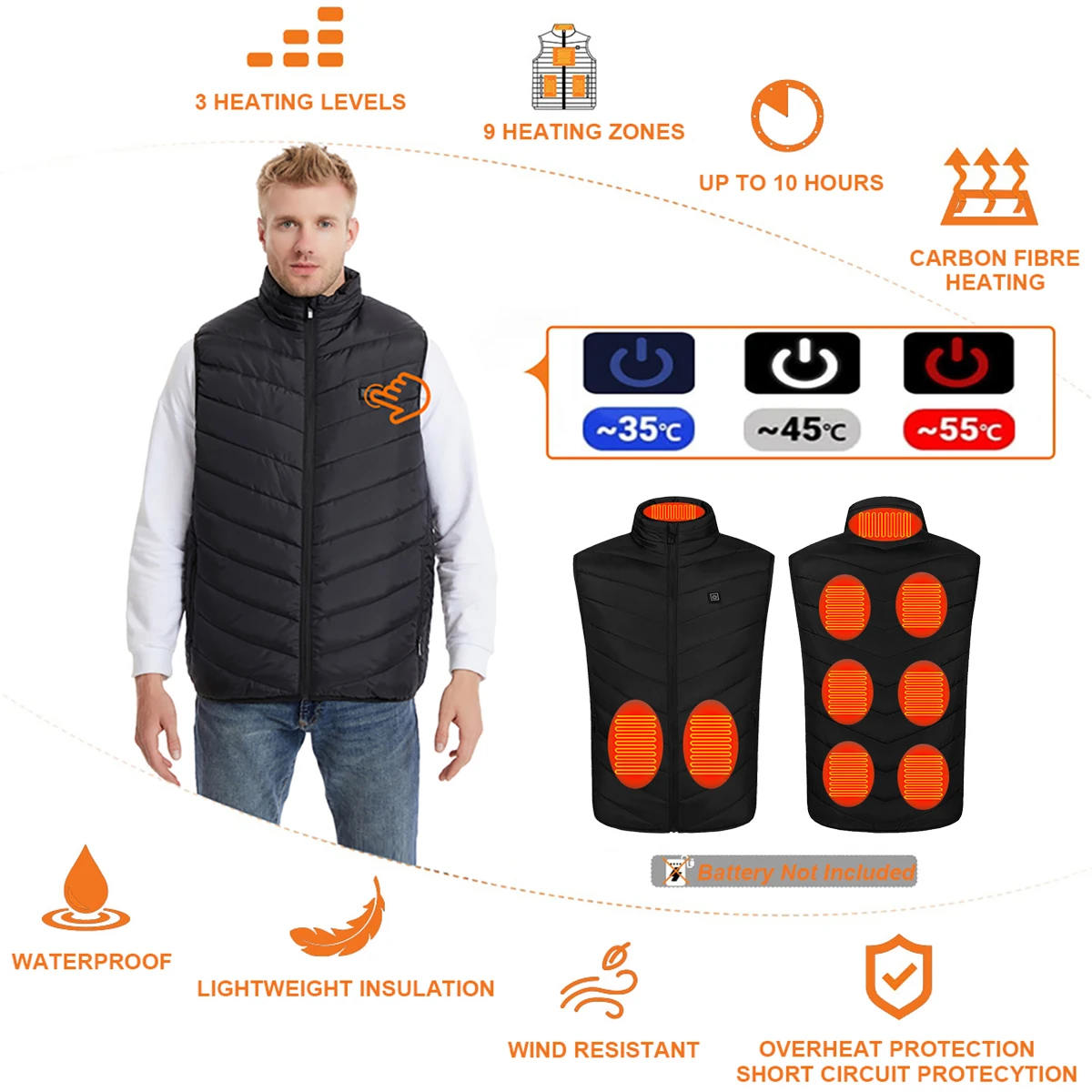 Heated Vest Men's and Women's Winter Warmer Vest Smart USB Heated Vest with 9 Carbon Fiber Heating Pads 3 Temperature Levels heated jacket