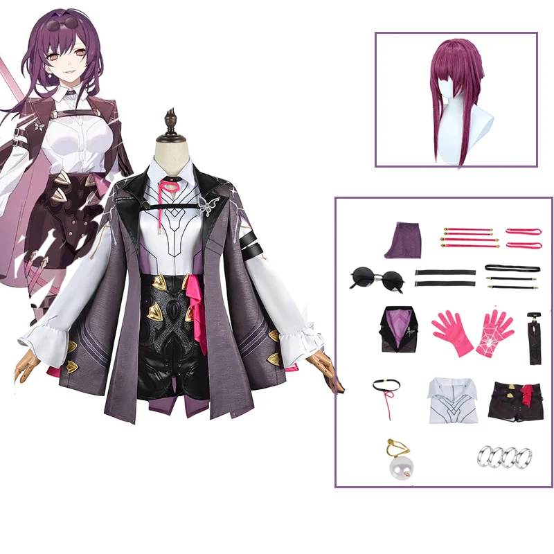 

Game Genshin Impact Kafka Cosplay Costume Honkai Star Rail Cosplay Halloween Party Costume Wig Uniform Suit For Woman
