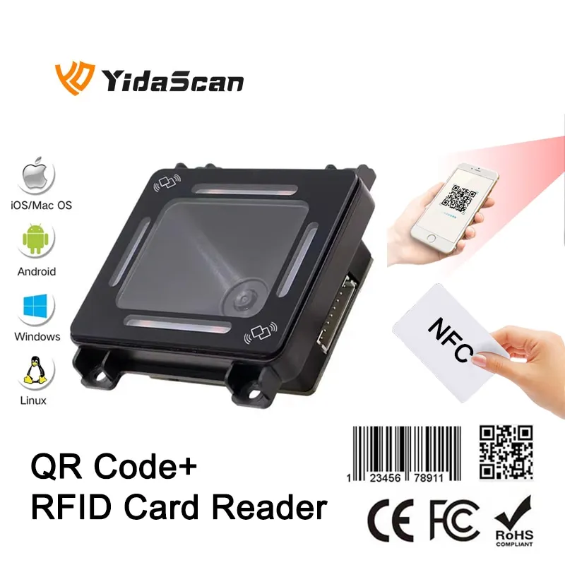 FM700B QR Code RFID Card Reader NFC 1D 2D QR Code Reader Access Control Barcode Scanner USB RS232 Wiegand for Kiosk Turnstile