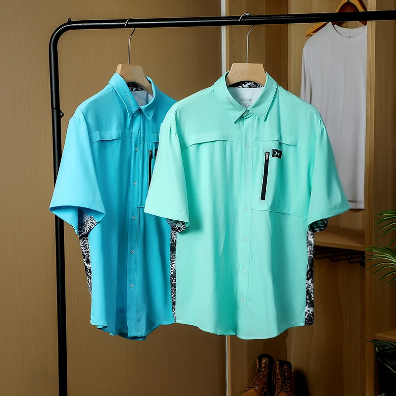 Fishing Shirts Men Short Sleeve Uv Protection Mens Outdoor Breathable Quick Dry Fishing Clothing Man Shirts Plus Size