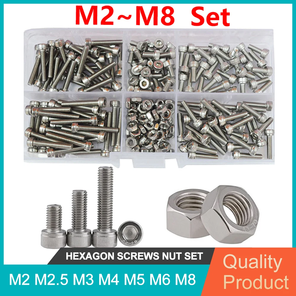 

Hexagon Socket Machine Screws Nut Set 304 Stainless Steel M2 M2.5 M3 M4 M5 M6 M8 hexagonal head screw Assortment Kit