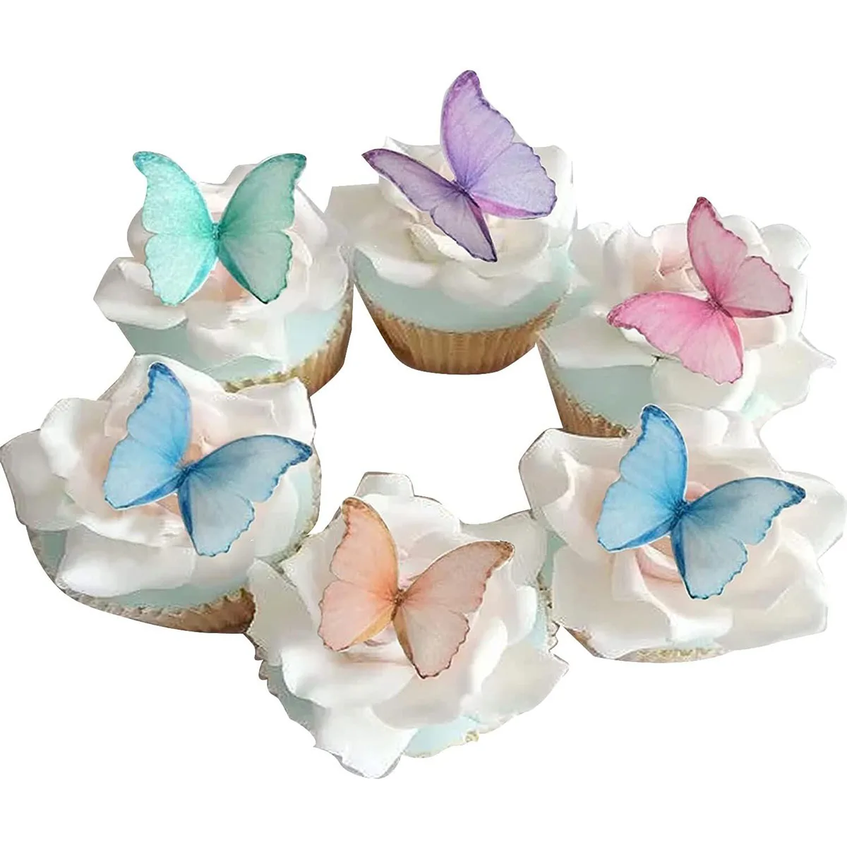 Juego de decoraciones para tartas de colores morados, juego de 48 mariposas  de papel de oblea