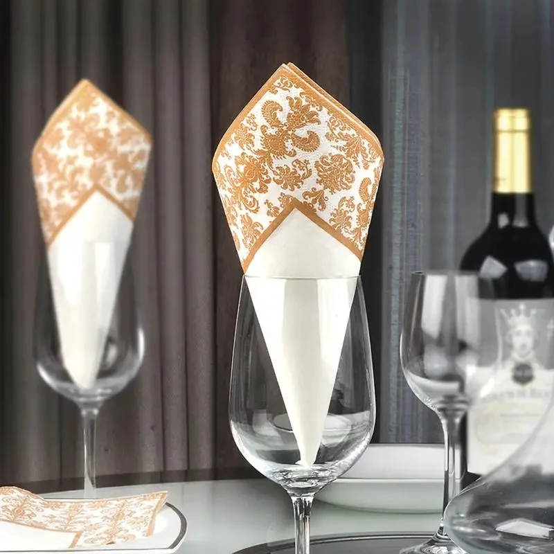 40/100Pcs Golden Printing Napkins Cocktail Tissue Wedding Tableware Decoration Cleaning Supplies Christmas Party Supplies paper napkins tissue paper decoration
