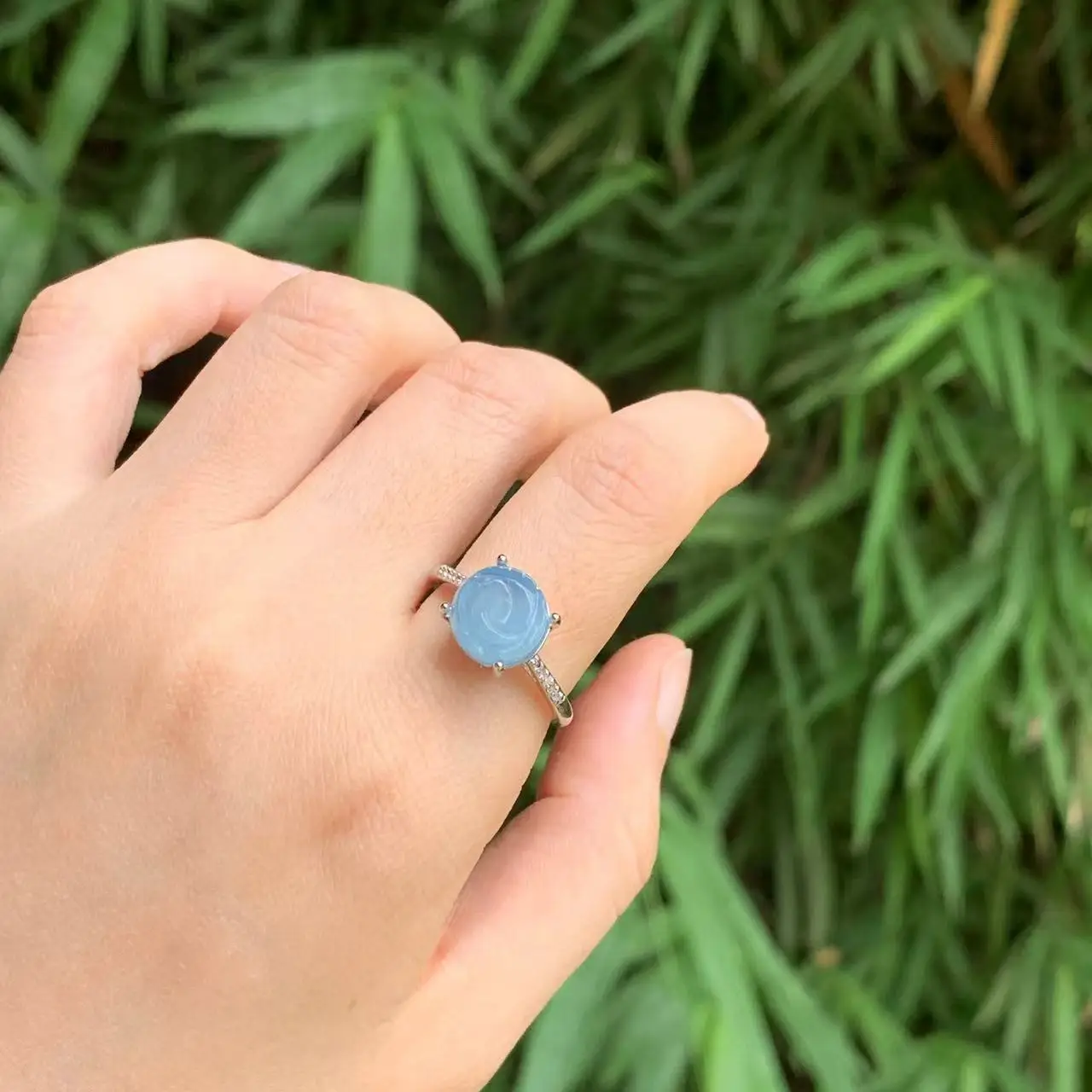 10MM Natural Aquamarine Ring  Adjustable Female flower Jewelry for Women Gift Wholesale High Quality Vintage Fine