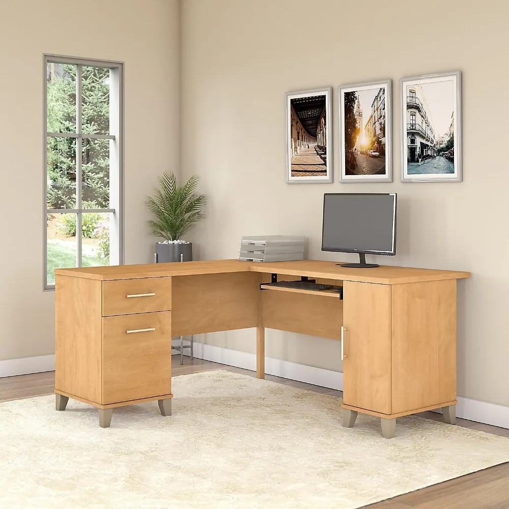L Shaped Desk with Storage Corner Computer Table for Home Office, 60W, Maple Cross,Office Desk