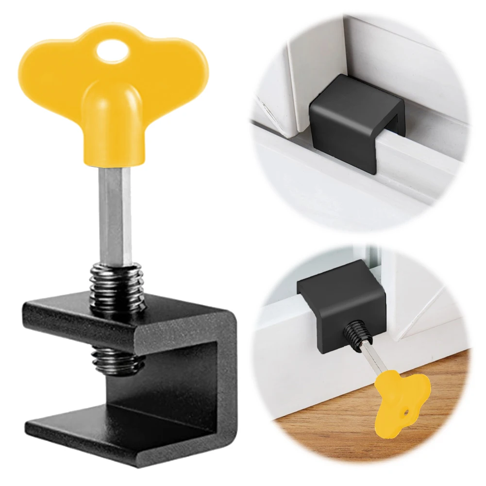 Door Window Lock Stopper with Key Wrench Door Frame Security Lock Aluminium Alloy Window Limit Stop Locks Kid/Children Guards