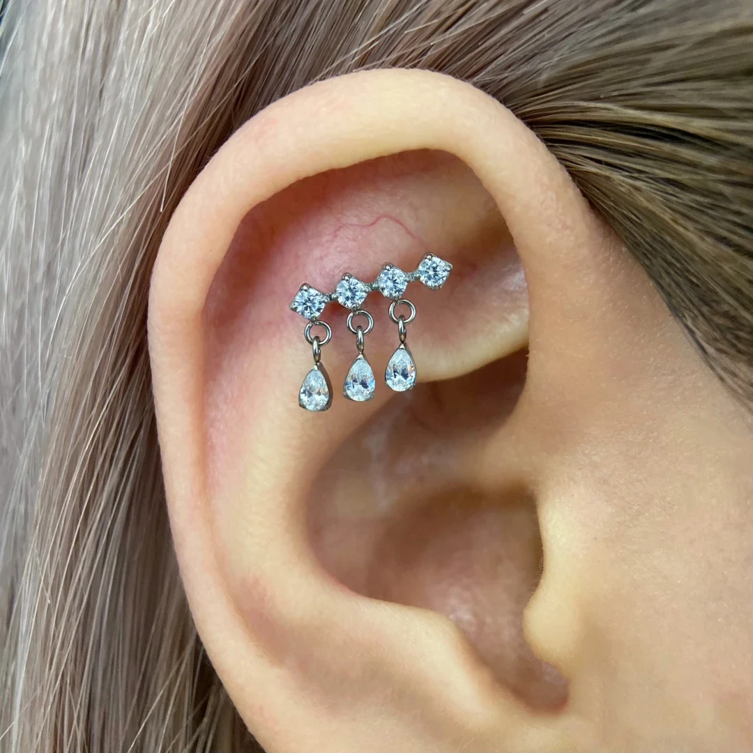 New Luxury Titanium Piercings Cubic Zirconia Wedding Dangle Earring Tassel Internally Threaded End Piercing Jewelry