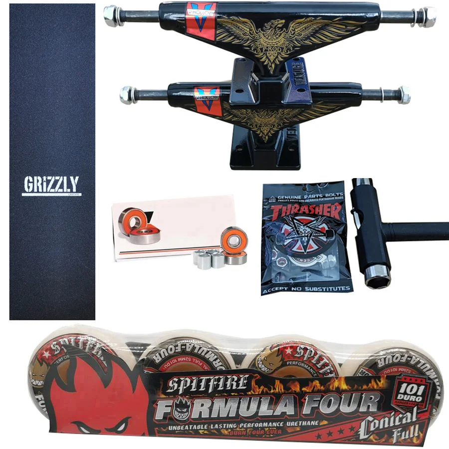 SF wheel forged 5.25inch VENTURE skateboard trucks good quality pro chrome steel bearings grip tape skateboards