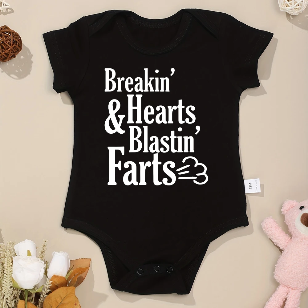 Funny Newborn Onesies Breakin Hearts Farts Print Cotton Baby Clothes for Boy and Girl Short Sleeve O-neck Summer Infant Romper 5