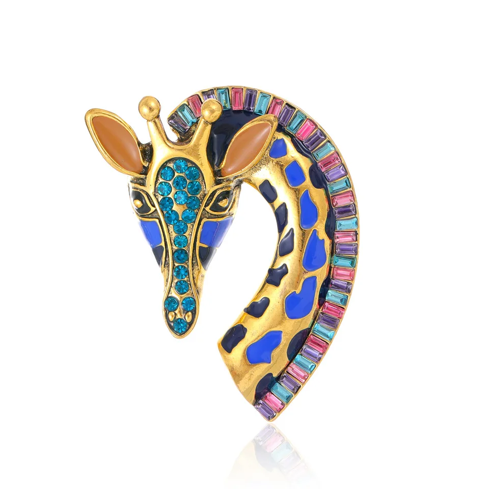 broche girafe et son petit métal Doré Et Strass