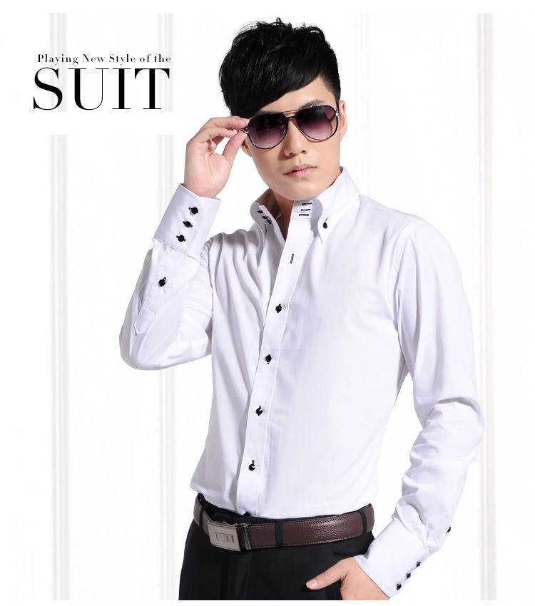 Description Picture 3 of itemMen's Casual Shirt Long Sleeve Korean Trends Fashion Button-down Collared Shirt Business Dress Shirts Slim Fit Designer Shirts