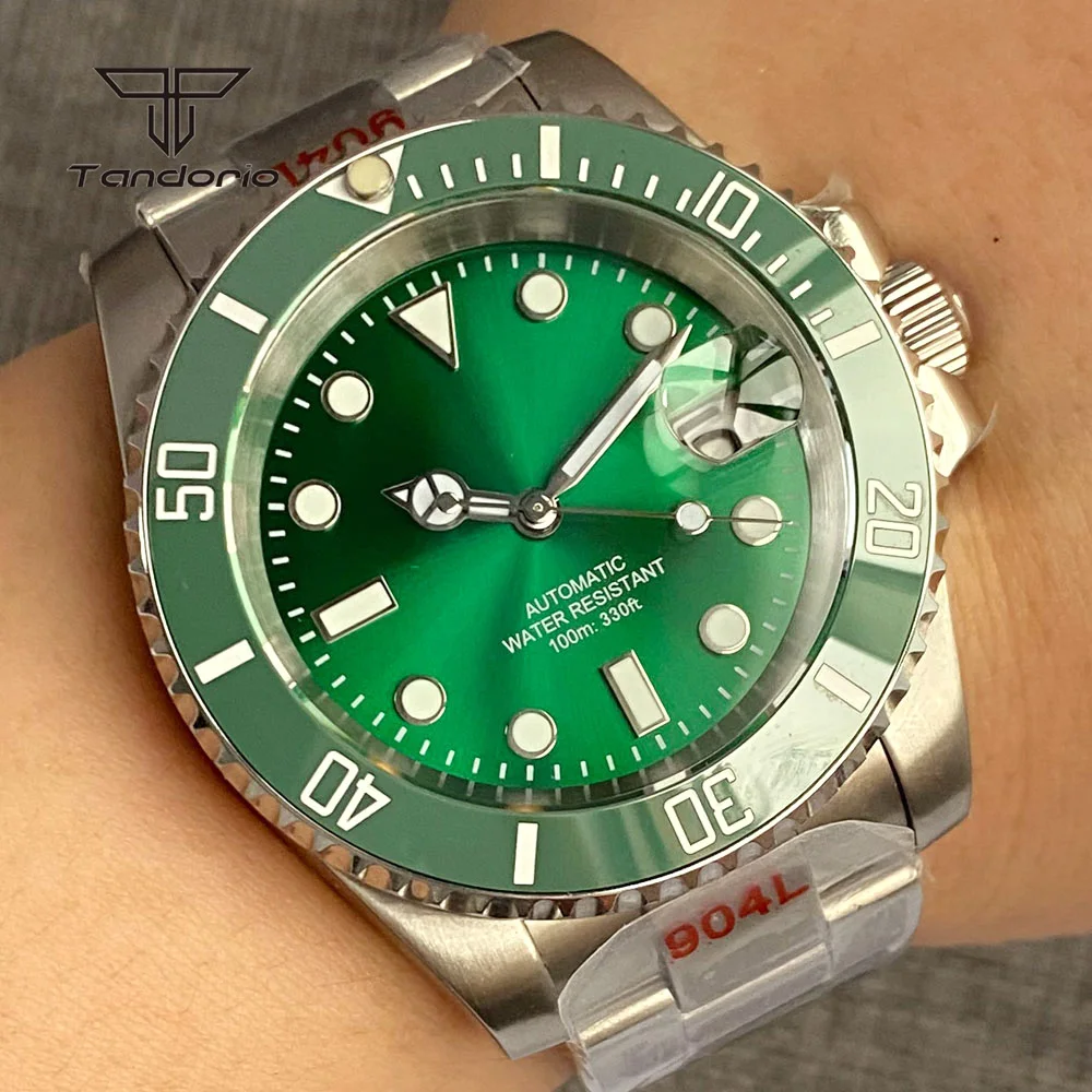 Tandorio Nh35A Sunburst Dial 40Mm Automatic Men Dive Watch 20Bar Orologio Da Polso In Acciaio Luminoso Sapphire Crystal Date 120-Click Bezel