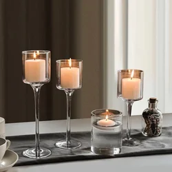 Elegant Tall Glass Candle Holder - Modern Light Luxury Wedding Decor Prop (3ps)