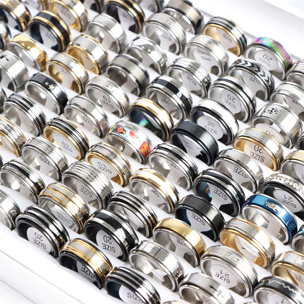 10/20 Pcs/Lot Fashion Multi Style Stainless Steel Jewelry Rings Zircon Crystal Spinner 5 Colors Punk Spikes Ring Set Gold Color Rings Stainless Steel Ring Finger Ring Fidget Spinner Ring Zircon Crystal Ring Adjustable Rings For Womens Mens Gift