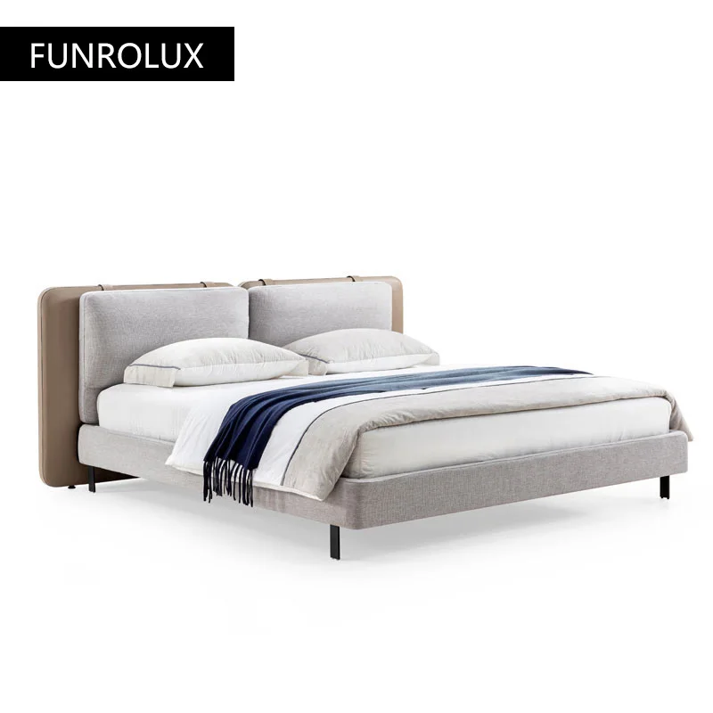 Modern minimalist fabric bed Italian minimalist light luxury master bedroom 1.5 meters 1.8 meters high-quality cotton and linen