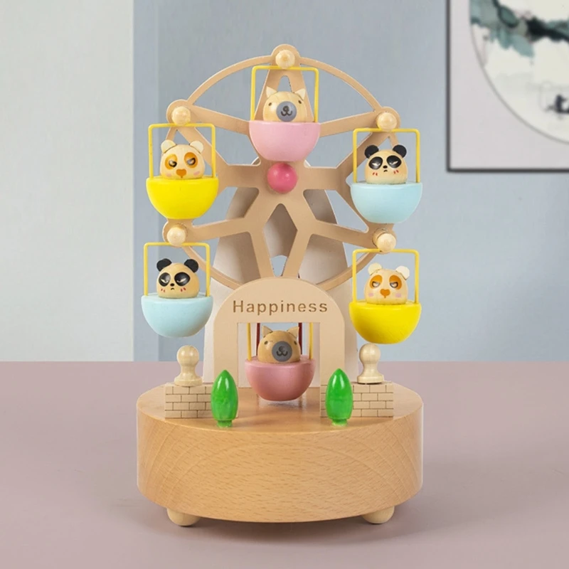 

Wooden Ferris Wheel Music Box Ferris Wheel Carousel Music Box Wind Up Mechanism Rotating Ferris Wheel Windmill Music Box