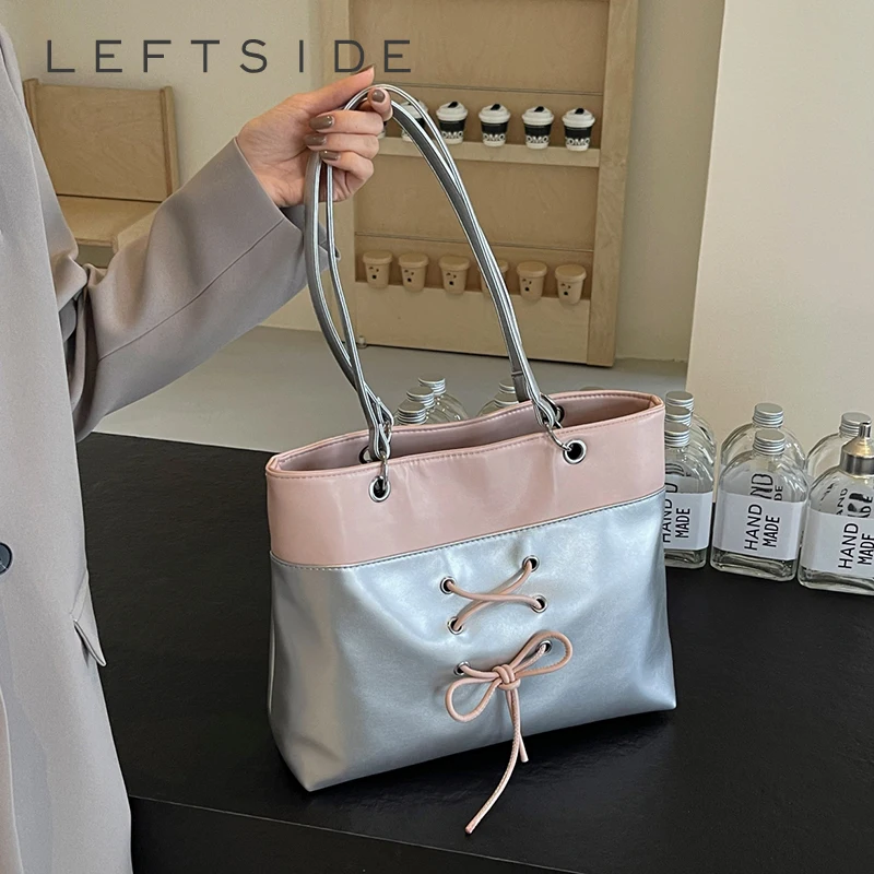 

LEFTSIDE, ретро-Дизайнерские Сумки из искусственной кожи для подмышек для женщин, 2024, корейская мода, Ретро сумка на плечо, серебристые сумки-тоут