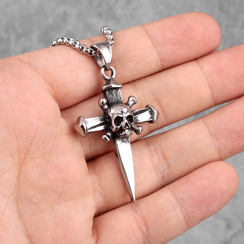 Hombre Calavera Cadena De Acero Inoxidable Para Hombre Dondon 55 Cm Y Colgante De Cruz De Acero Inoxidable En Un Regalo Cadena Acero Inoxidable Hombre