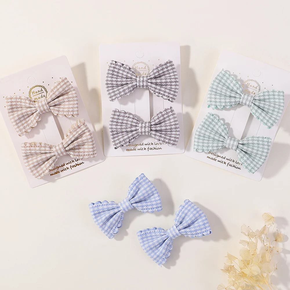 Mini Bows Hairclips Baby girl Kids Cute Plaid Hairpins Headwear Sweet Barrettes Lovely Hair Accessories Gift 2PCS/Set