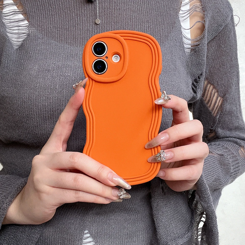 Niedliche, mattierte Handyhülle in Uni-Farbe mit Wellenkante für iPhone 18 17 16 15 14 13 12 Pro Max, weiche TPU stoßfeste Rückabdeckung, Geschenk für Mädchen – Detail 12