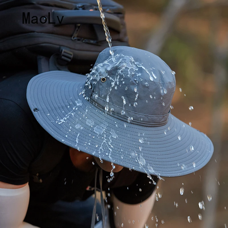Waterproof Large Brim Fisherman Hat Big Bucket Hat Outdoor Fishing Camping  Hunting Hiking Foldable Summer Men Sun Visor Cap