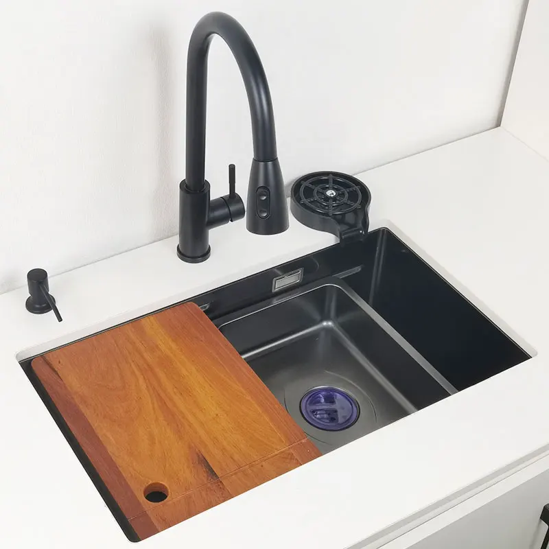 Undermount or Above Mount kitchen sink Matt black Nano Washing Basin with chopping board Cup washer304 Stainless Steel sinks 4