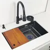 Undermount or Above Mount kitchen sink Matt black Nano Washing Basin with chopping board Cup washer304 Stainless Steel sinks 4