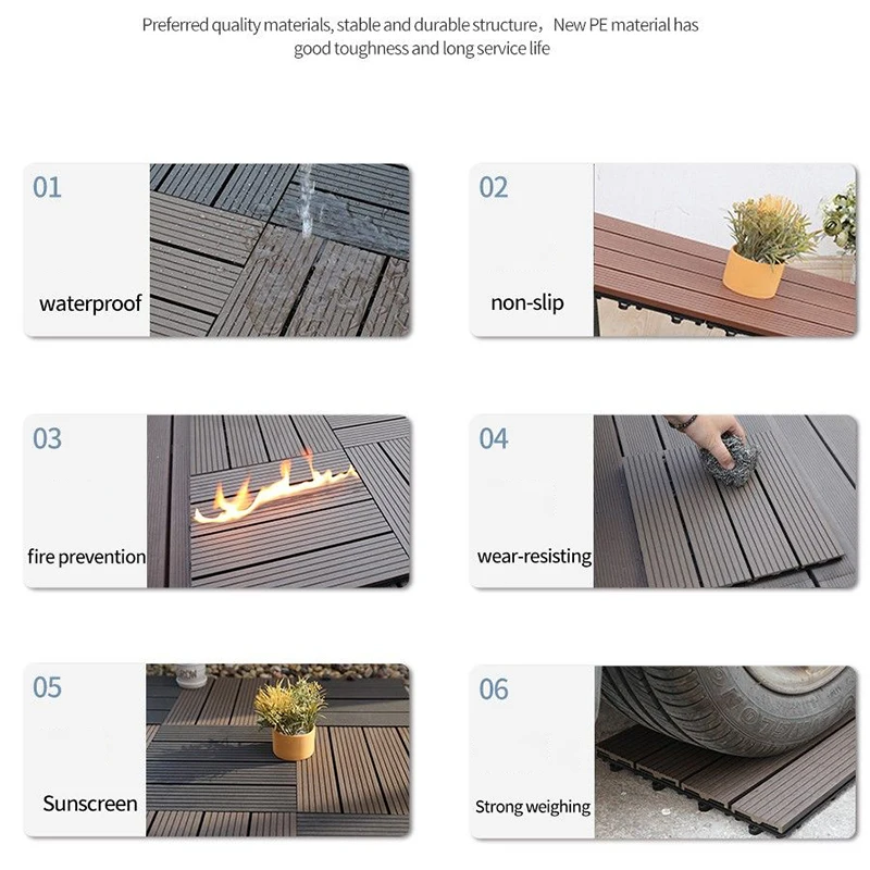 DIY Plastic Wood Flooring for Balcony Bathroom Courtyard Garden Terrace-Outdoor Splicing Waterproof Anti-Slip Floor Mat