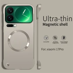 Luxury Plating Metallic Frameless Magnetic Phone Case - Ultra - thin Cover for Xiaomi 14 Pro (Titanium Gold)