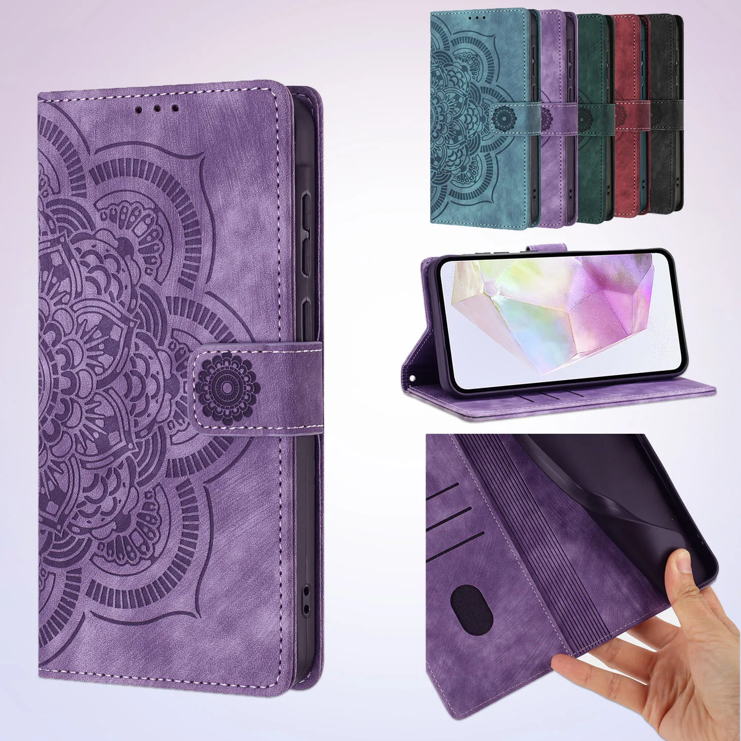 Floral Embossed Leather Phone Wallet Case with 3D Art Design