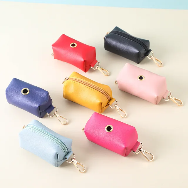 Leather Dog Poop Bag Holder Dog Waste Bag Dispenser with Metal Clip for Leash Belt Portable Leather Doggy Poop Bags Holder 3