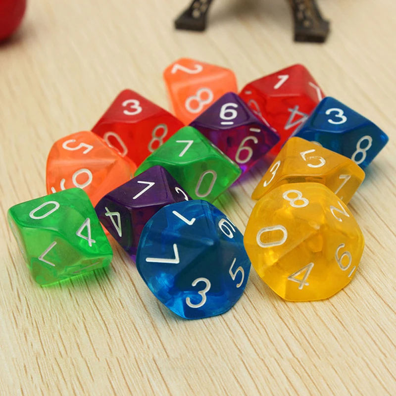 D10 Dice (0-9) Acrylic Creative DND Game Dice 6pcs/pack