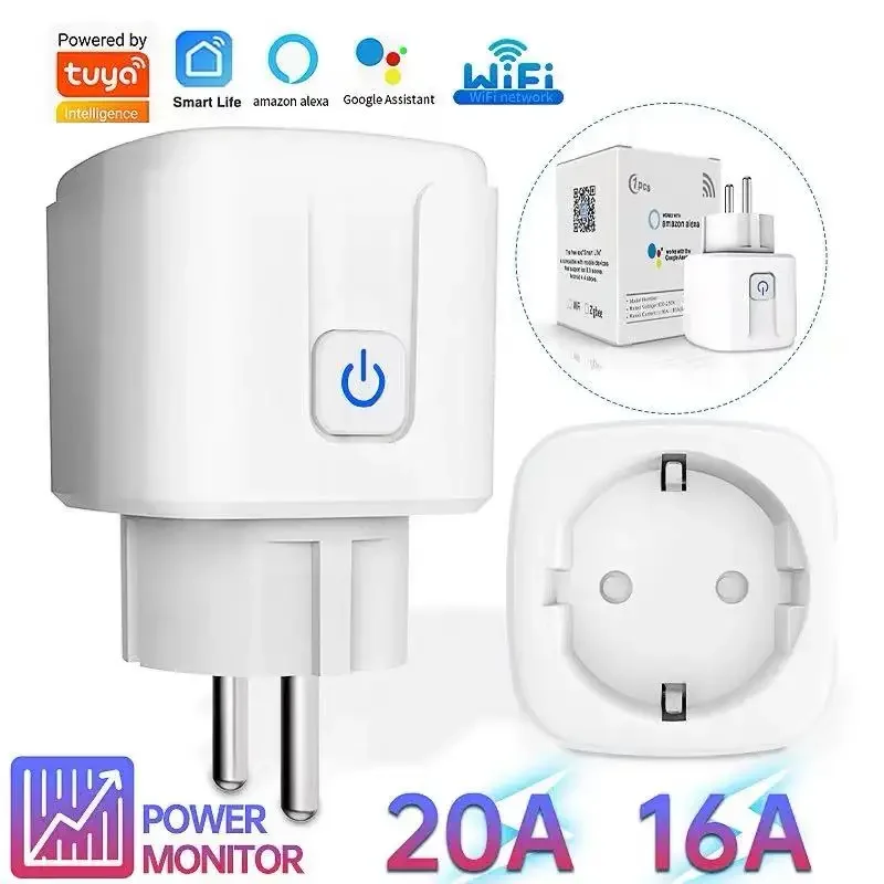 Smart Plug Socket EU Tuya WiFi 16A/20A Power Monitor Timing Remote Control Voice Control Compatible with Alexa Google Home
