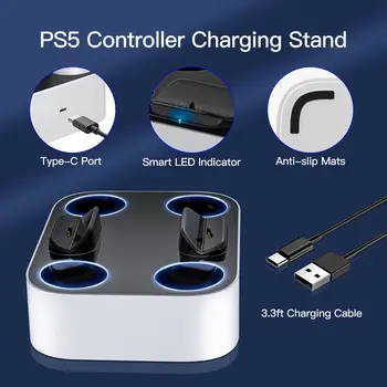 PS5 Controller Charger Station for Playstation 5 Dual for for DualSense Edge Control Fast Charging Dock Stand with Cable 5