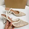 Brand Designer White Women Wedding Pumps Mesh Embroidered Flowers Back Strap Sexy Slingback High Heel Dress Shoes for Ladies 4