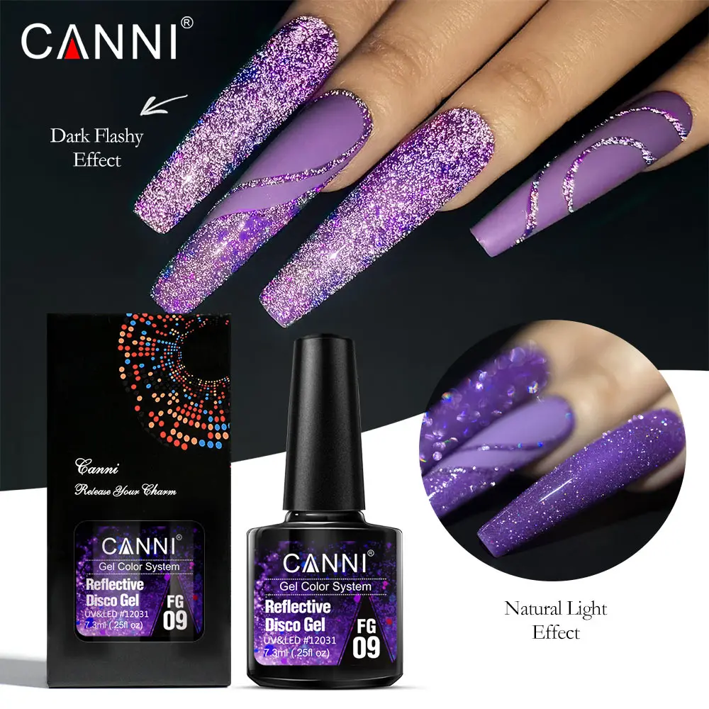 Canni Reflective Gel Bright Effect Party Shining Rainbow Cat Eye Nail Gel Polish 7.3ml Semi Permanent Glitter Laser Nail Lacquer 2