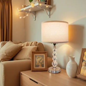 Modern Desk Lamp Set of Two - E26 Socket with Lamp Cap - Linen-Colored Lampshade - Suitable for Living Room, Bedroom and Bedside 4