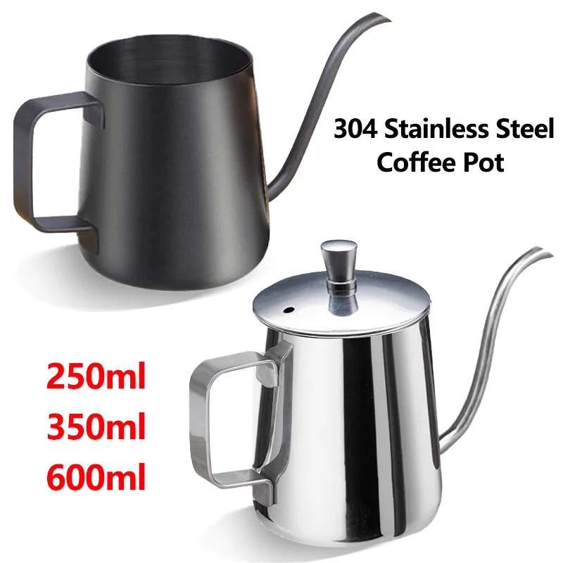 304 Stainless Steel Coffee Pot Long Narrow Spout Drip Kettle Manual Pour Over Coffee Maker Tea Pot 250ml/350ml/600ml with Lid coffee pot coffee kettle pour over coffee maker coffee maker