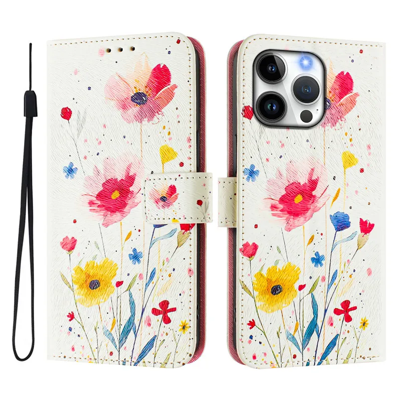 Elegant Leather Flip Wallet Case with Floral Design - Magnetic Closure