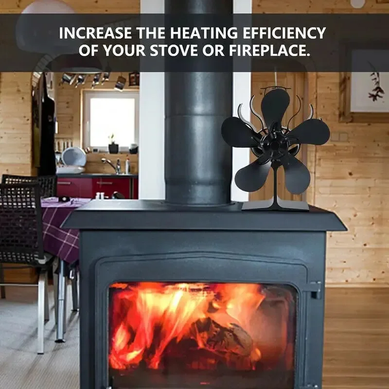 5-Blade Heat Powered Stove Fan Wood Log Burner Fireplace Quiet Environmental Fan Tool Efficient Heat Distribution Heater