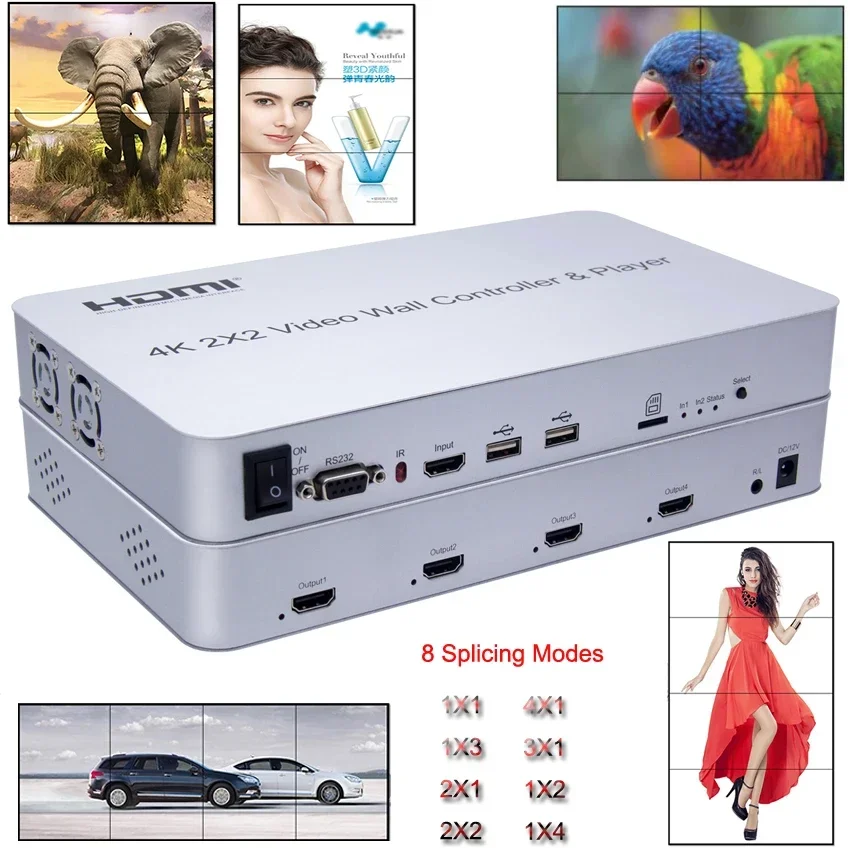 4K 2X2 HDMI 비디오 월 컨트롤러 멀티 스크린 접합 프로세서 TV 스플라..
