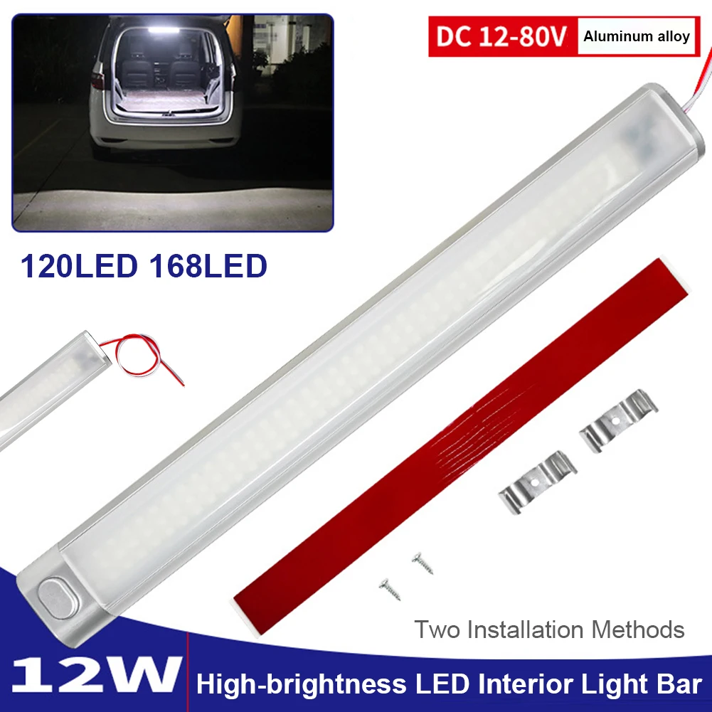

120/168LED 12V-80V Car Interior Light Reading Lamp Strip Bar On/Off Switch For Van Lorry Truck Camper Caravan Camping RV Boat