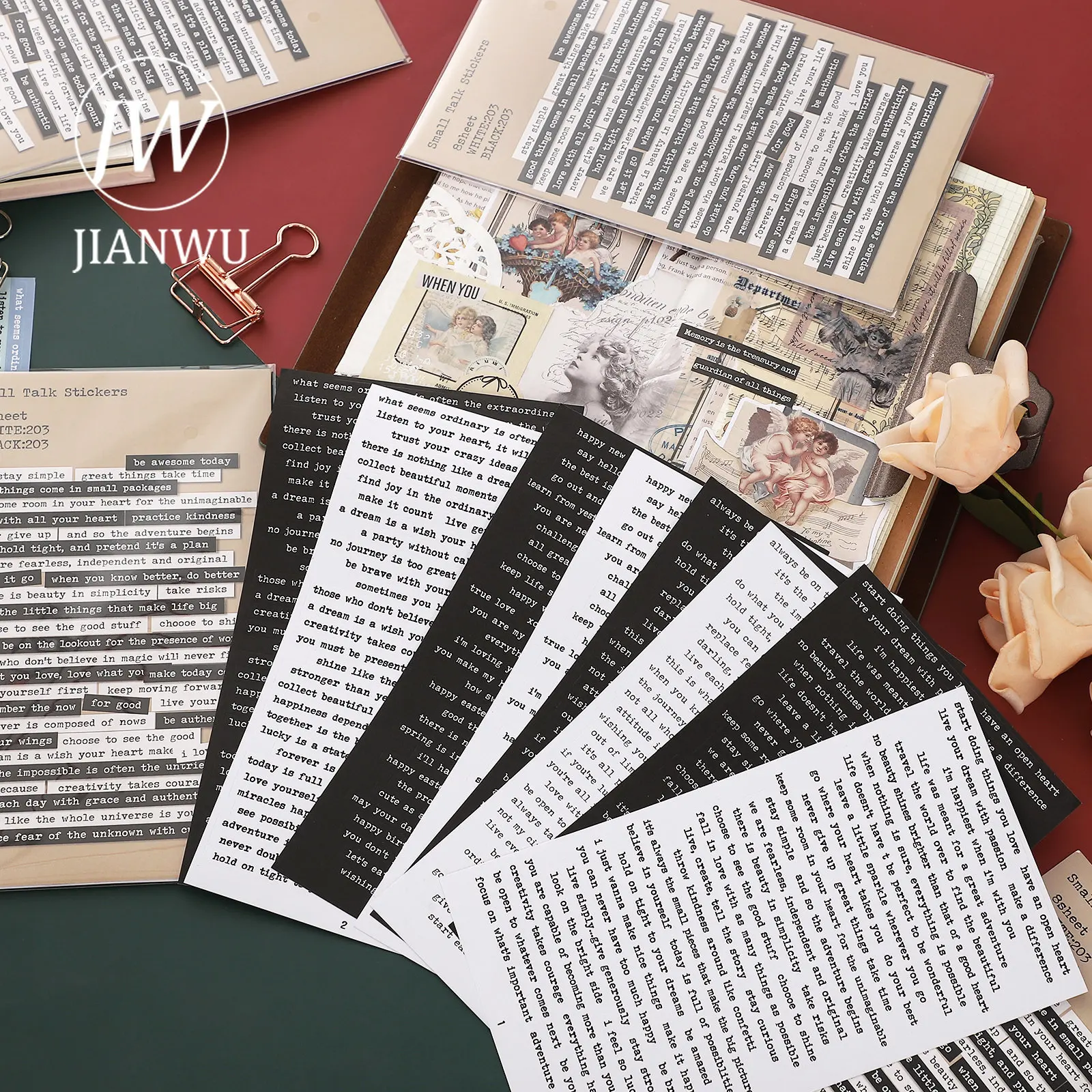 JIANWU 406 sztuk Vintage English Journal naklejki dekoracyjne DIY kolaż materiał Scrapbooking telefon naklejki artykuły biurowe