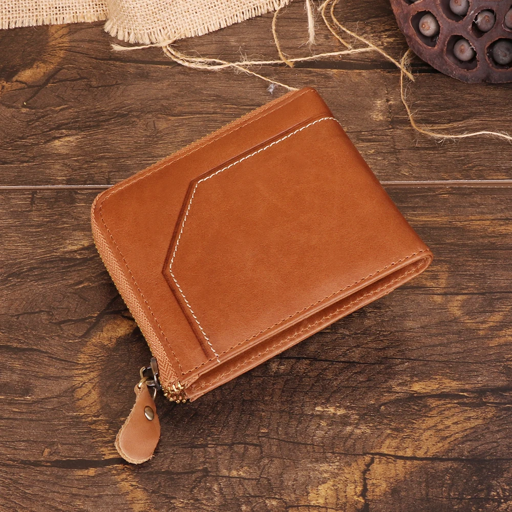 Cowhide Wallet Men Business Retro RFID Genuine Leather Wallet Multi Card Zipper Wallet Zero Wallet Card Wallet For Men