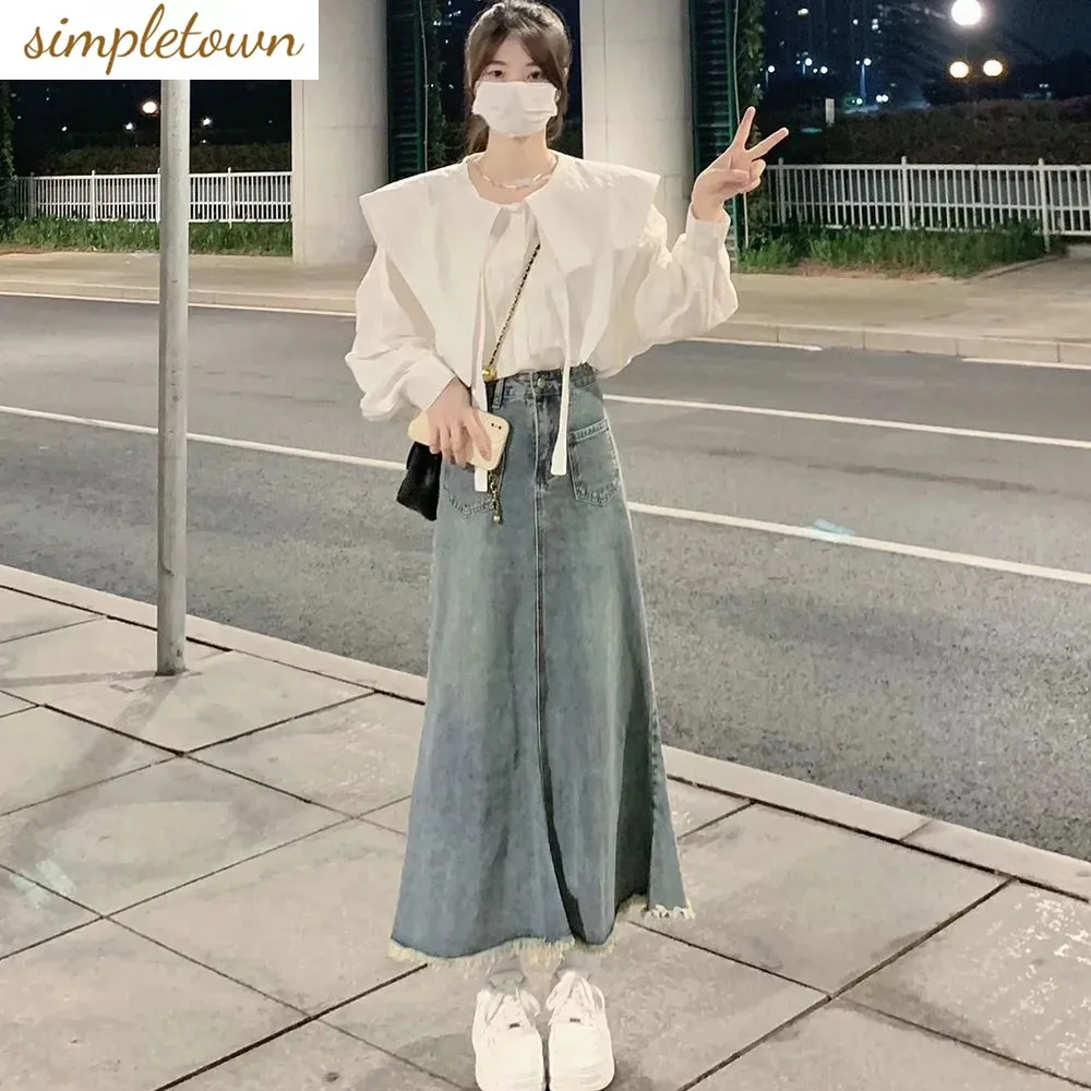 Fashion Women's Suit 2023 Spring and Autumn New Korean Version Ruffle Design Big Lapel Shirt Antique Denim Skirt Two-piece Suit vintage jewelry box antique crown design trinket treasure chest storage organizer metal earrings keepsake giftb box for women