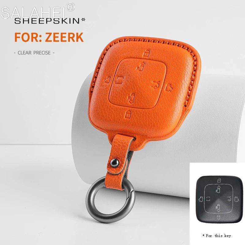 

High Grade Goat Skin Car Key Fob Case Cover Keychains for ZEEKR 009 2022 2023 Accessories 8 Bottons Keyless Protect Shell Holder