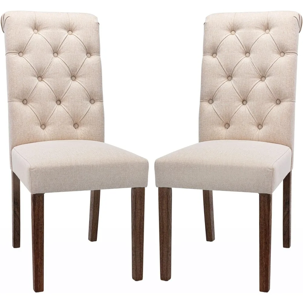 

Tufted Dining Room Chairs Set of 2, Accent Parsons Diner Chairs Upholstered Fabric Side Stylish Kitchen Chairs with Solid Wood
