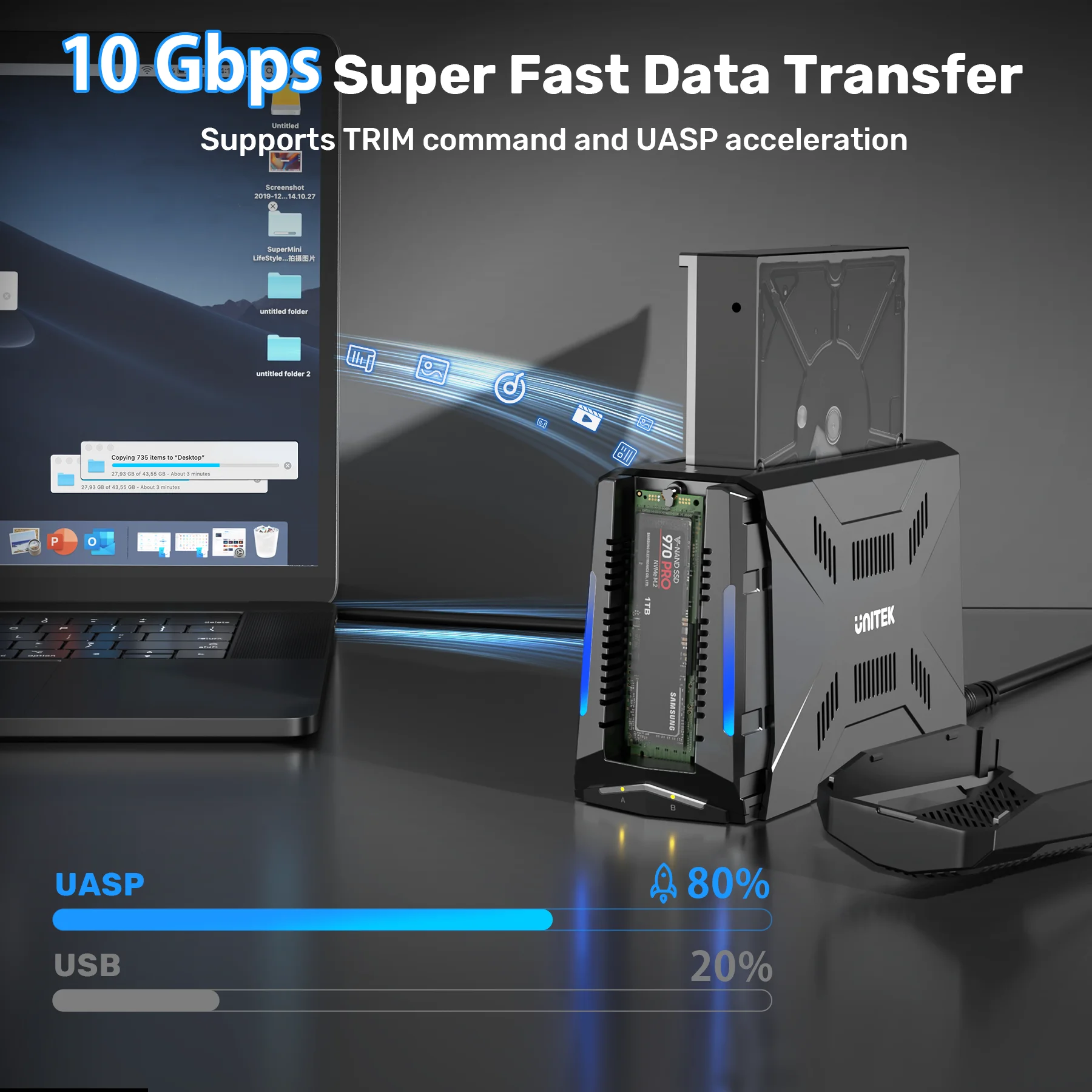 SSD Docking Station Unitek M.2 USB C 10Gbps to M2 NVMe SATA Adapter for 2.5" 3.5" SSD HDD Enclosure