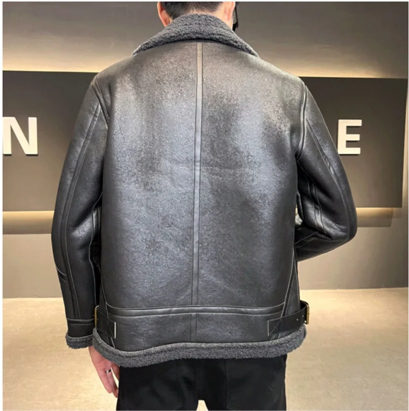 2023 Winter Men's PU Leather motorcycle Jacket Plush Thickened and Warm Top Korean Large Cotton Coat oversize parkas varsity men