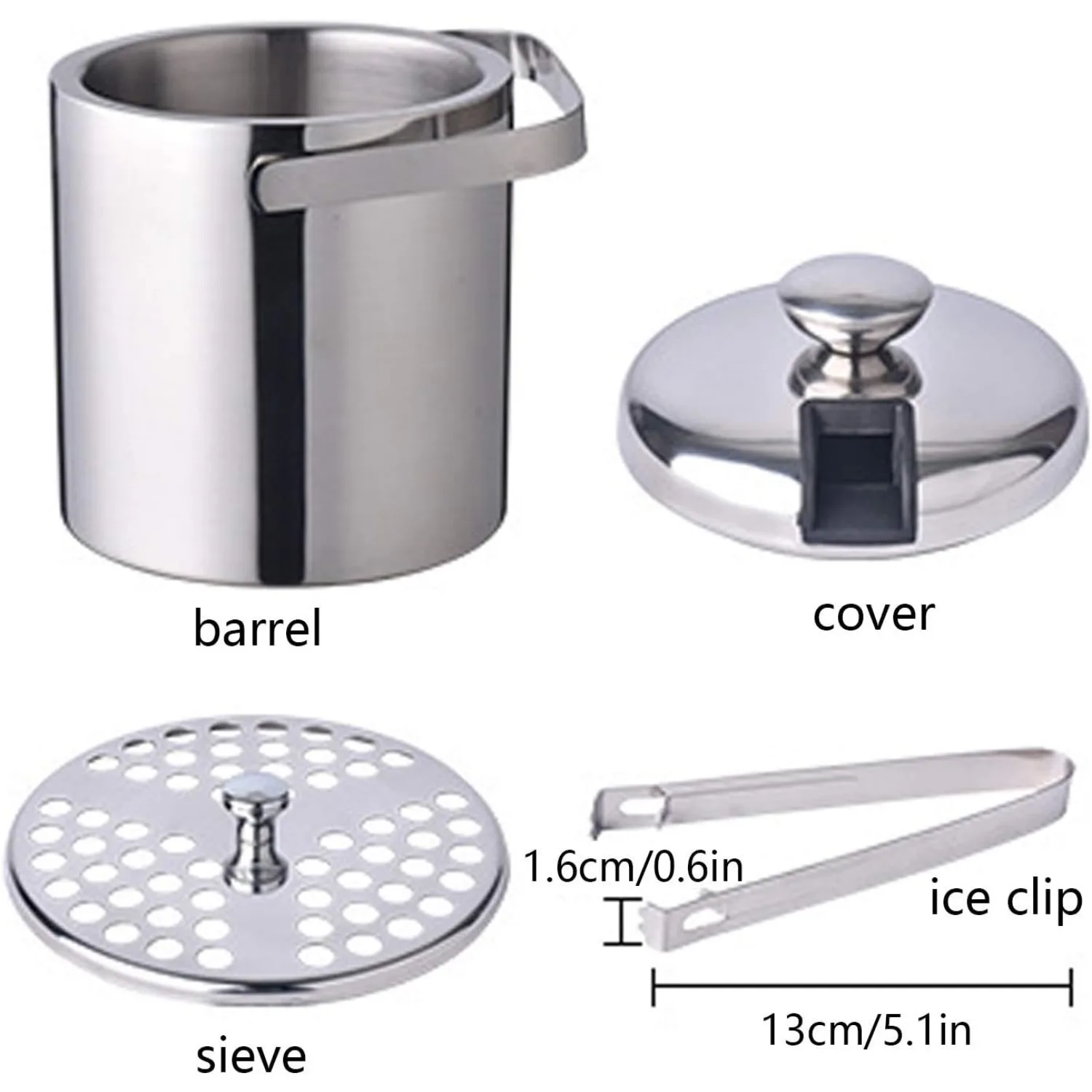 Ice Bucket with Lid and Tongs Double Wall Ice Bucket with Built in Tong and Removable Strainer for Parties, Bar, Picnics